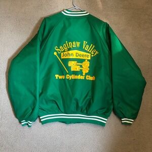 VTG John Deere Two Cylinder Club Satin Bomber Jacket Green Hartwell USA L